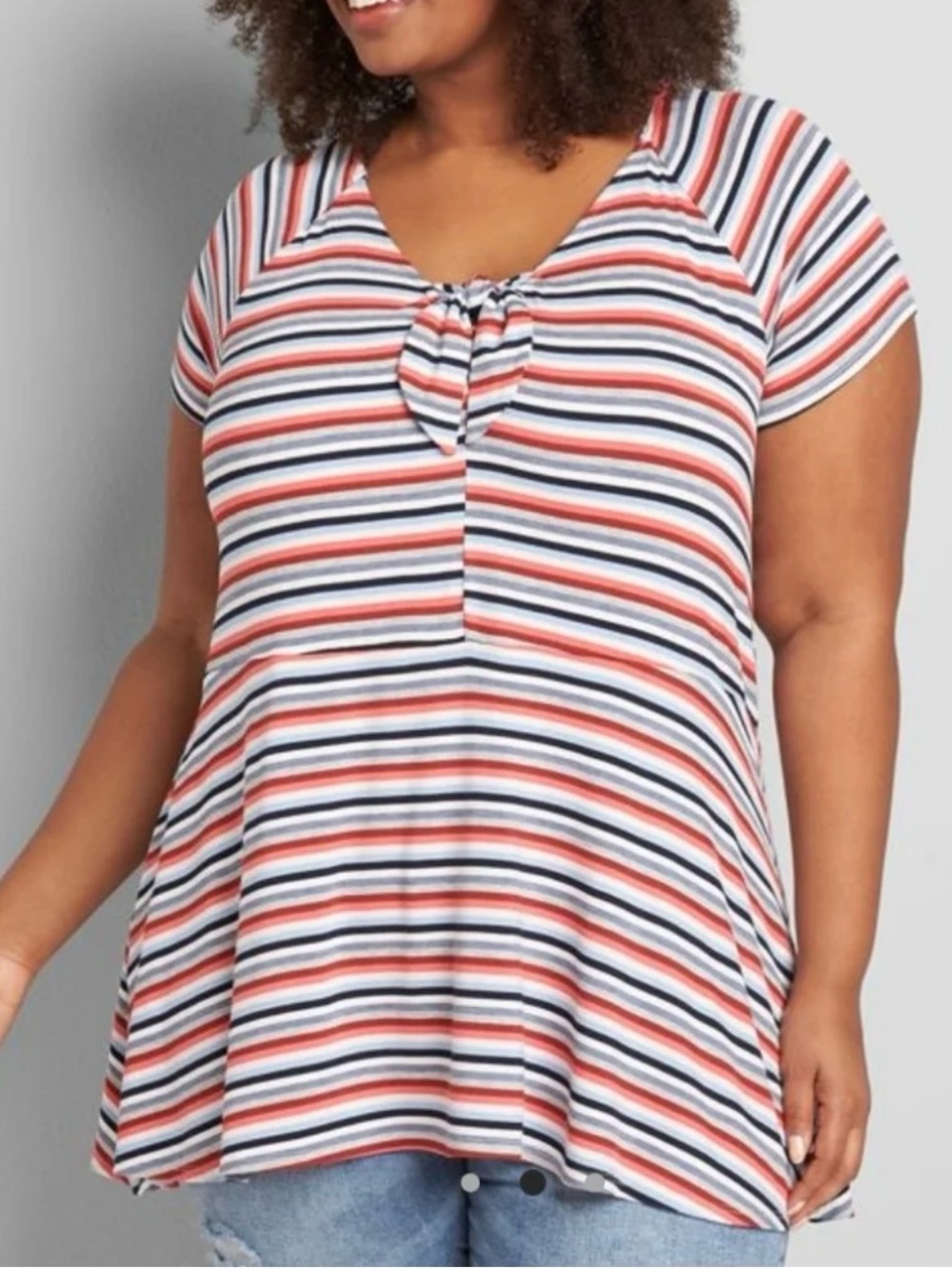 Lane Bryant Striped Tie-Front Tunic in Red, Navy & White